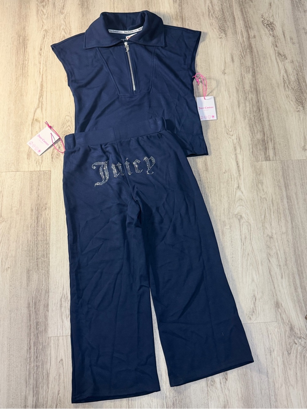 Juicy Couture Navy Rhinestone 'Juicy' Two-Piece Lounge Set